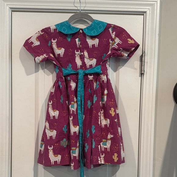 Eleanor Rose Girls' Llama Print Dress with Teal Collar - Picture 2 of 4